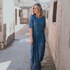 Dusty Blue Lace Maxi Dress